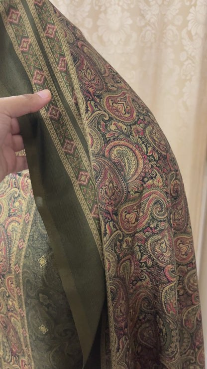 Nazaakat Toosh Pashmina Suit with Matching Stole- Mehndi Green