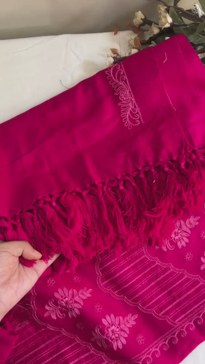 Gulabi Pink Acrylic Wool Embroidered Suit with Matching Stole