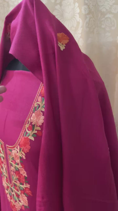 Kashmiri & Aari Embroidery Woolen Suit in Blush Pink