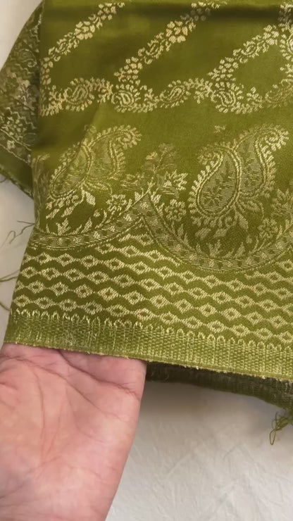 Mehndi Green Woolen Banarasi Suit with All-Over Design & Printed Stole