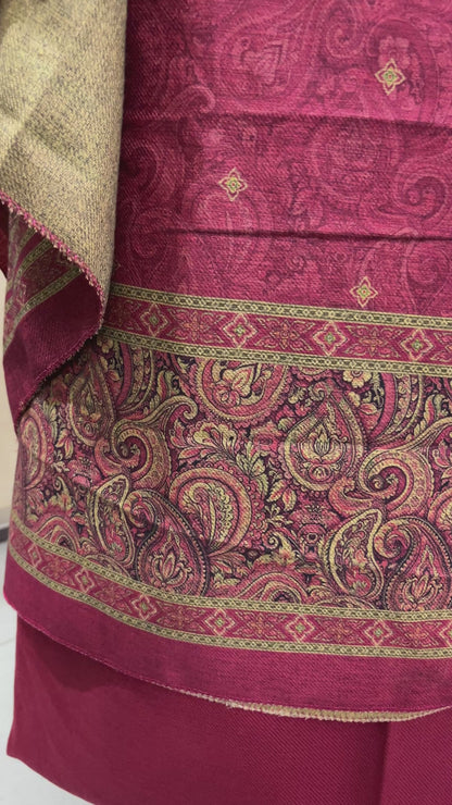 Nazaakat Toosh Pashmina Suit with Matching Stole- Rani Pink