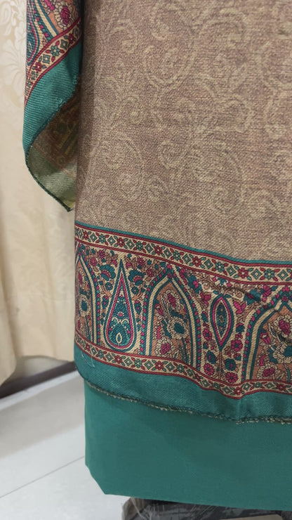 Kalakriti Pashmina Woolen Suit with Self-Design Base - Bottle Green