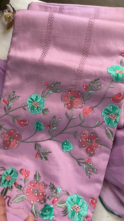 Lavender Jaam Cotton Suit with Embroidery & Scalloped-Edge Dupatta