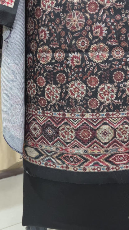 Saaj Floral Digitally Printed Woolen Suit with Matching Stole