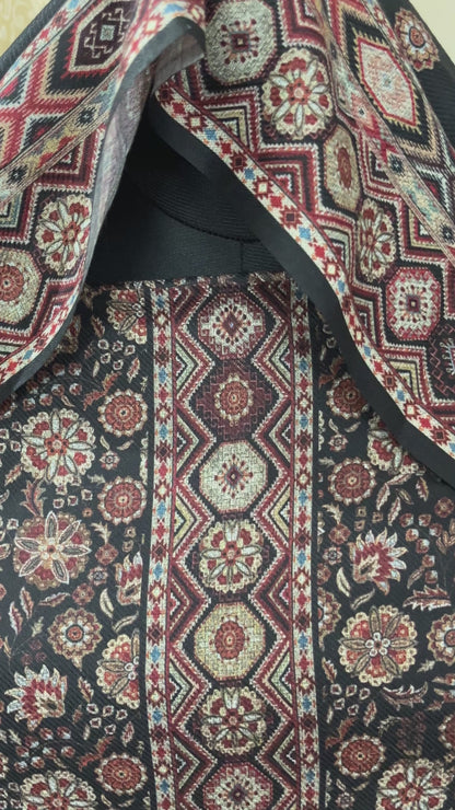 Saaj Floral Digitally Printed Woolen Suit with Matching Stole