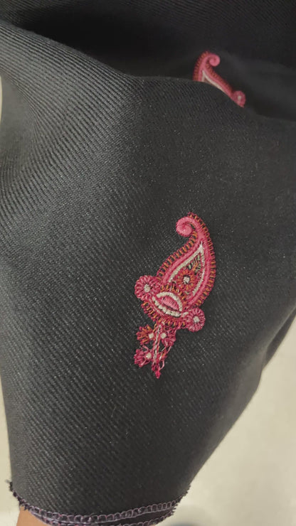 Virsa Pashmina Wool Suit with Antique-Style Embroidery - Black