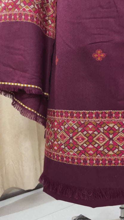 Pahadi Kullvi Soft Woolen Suit with Matching Stole - Maroon