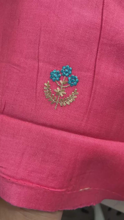 Pink Wool Blend Embroidered Suit with Firozi Bottom & Striped Stole