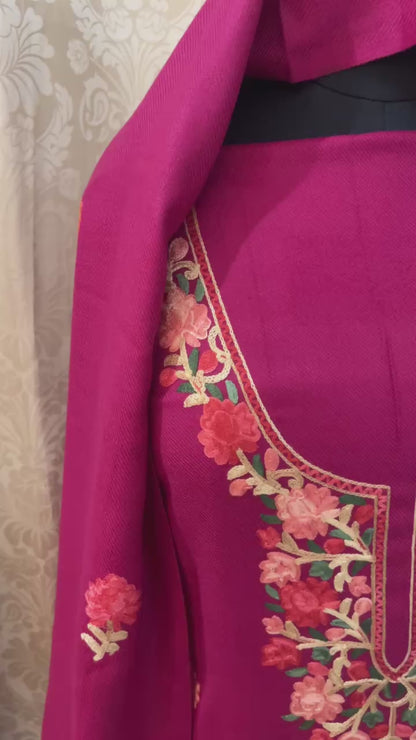 Kashmiri & Aari Embroidery Woolen Suit in Blush Pink