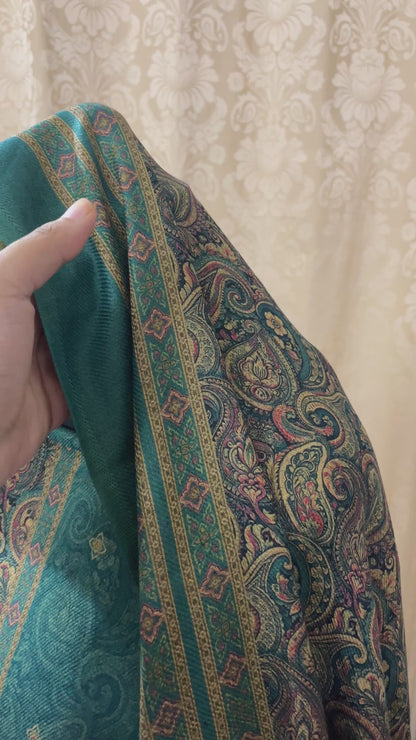 Nazaakat Toosh Pashmina Suit with Matching Stole- Firozi