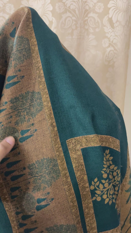 Prakriti Beige & Firozi Woolen Suit with Matching Stole