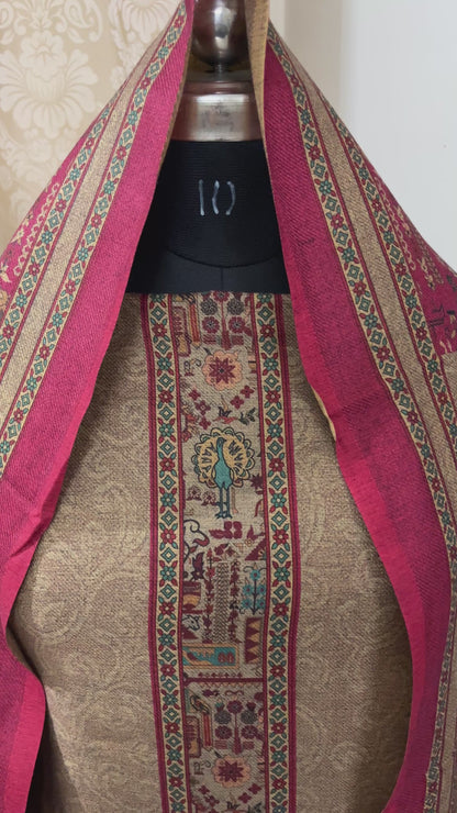 Kalakriti Pashmina Woolen Suit with Self-Design Base - Pink