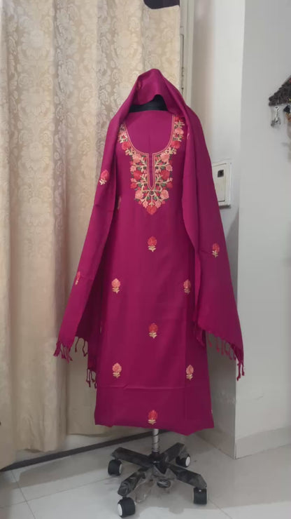 Kashmiri & Aari Embroidery Woolen Suit in Blush Pink