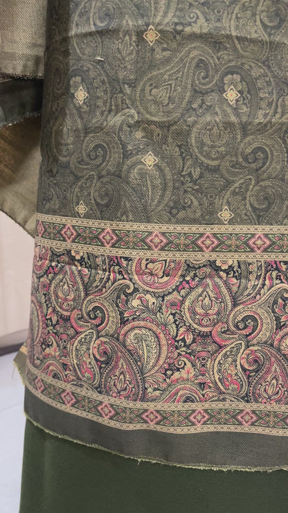 Nazaakat Toosh Pashmina Suit with Matching Stole- Mehndi Green