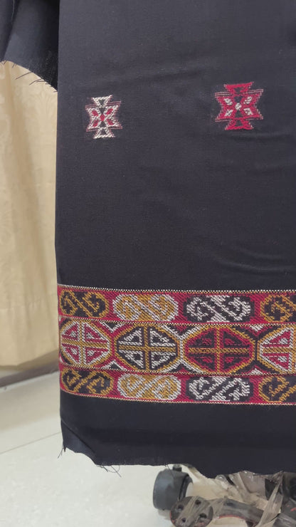 Pahadi Kullvi Soft Woolen Suit with Matching Stole - Black