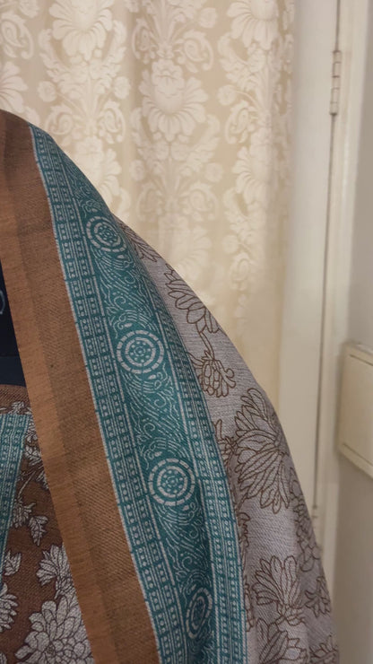 Mocha Woolen Suit with Floral Print & Contrasting Stole