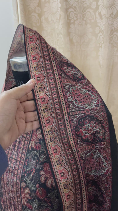 Khwab Black Floral Digitally Printed Woolen Suit with Matching Stole