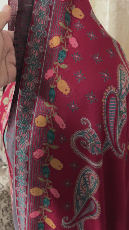 Sindoori Red Pure Spun Woolen Suit with Matching Stole