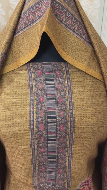 Aangan Pashmina Woolen Suit with Digital Floral Print - Mustard
