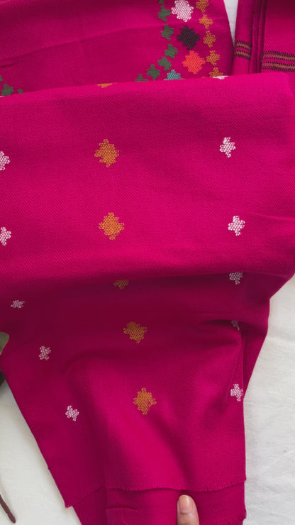 Heritage Kullvi Woolen Suit with Printed Stole in Magenta