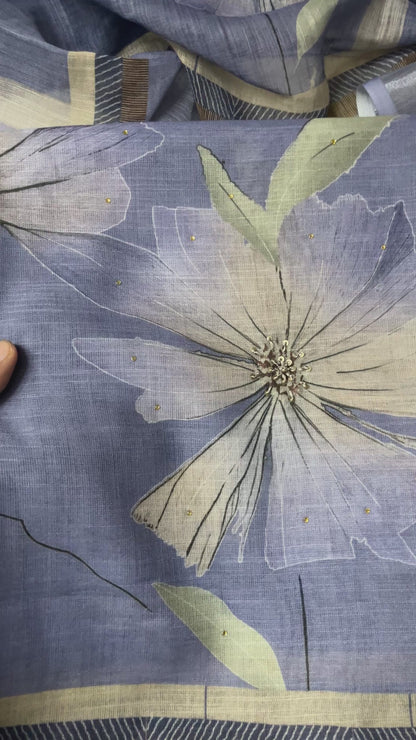 Hastkala Premium Linen Summer Floral Suit with Handwork - Lavender