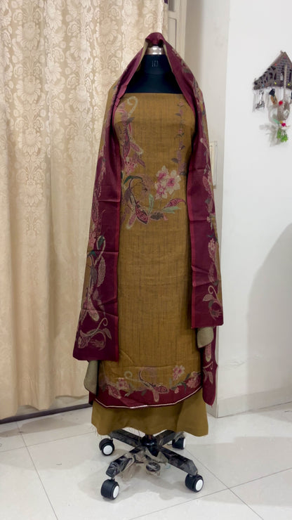 Wool Lurex Suit with Floral Print & Swarovski Detailing - Yellow