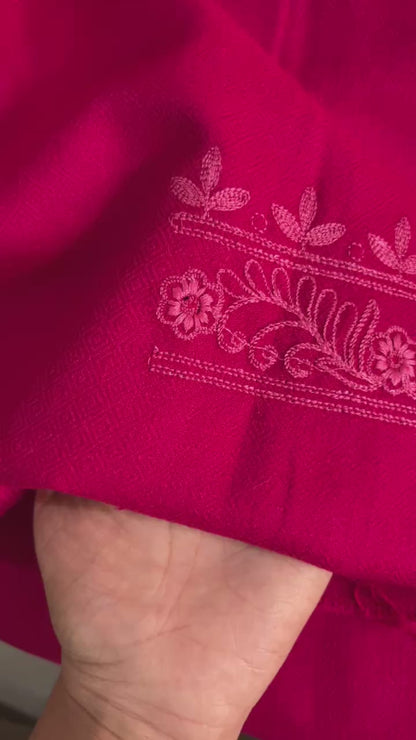 Gulabi Pink Acrylic Wool Embroidered Suit with Matching Stole