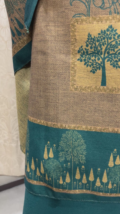 Prakriti Beige & Firozi Woolen Suit with Matching Stole