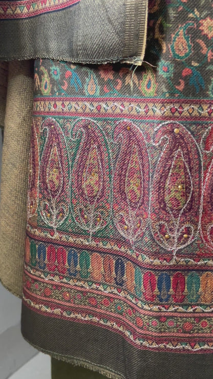 Heer Aari-Swarovski Toosh Pashmina Woolen Suit - Mehndi Green